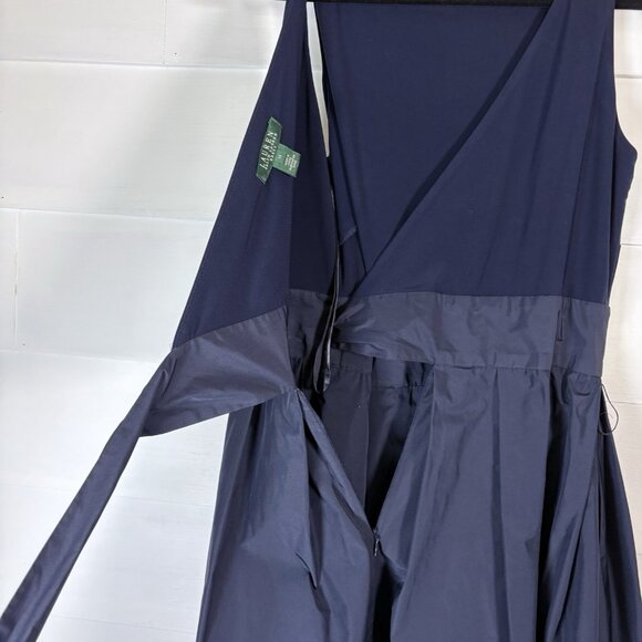 Lauren Ralph Lauren Yoko Dress Womens SZ 14 Fit Flare Midi Sleeveless Navy Blue‎ - Picture 10 of 16